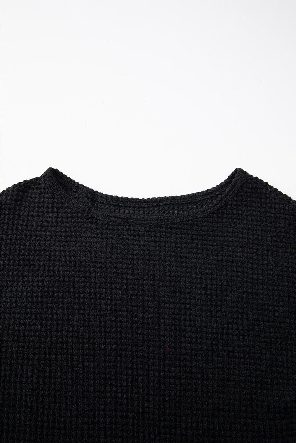Black Waffle Knit Drop Shoulder Long Sleeve Top Long Sleeve Tops JT's Designer Fashion