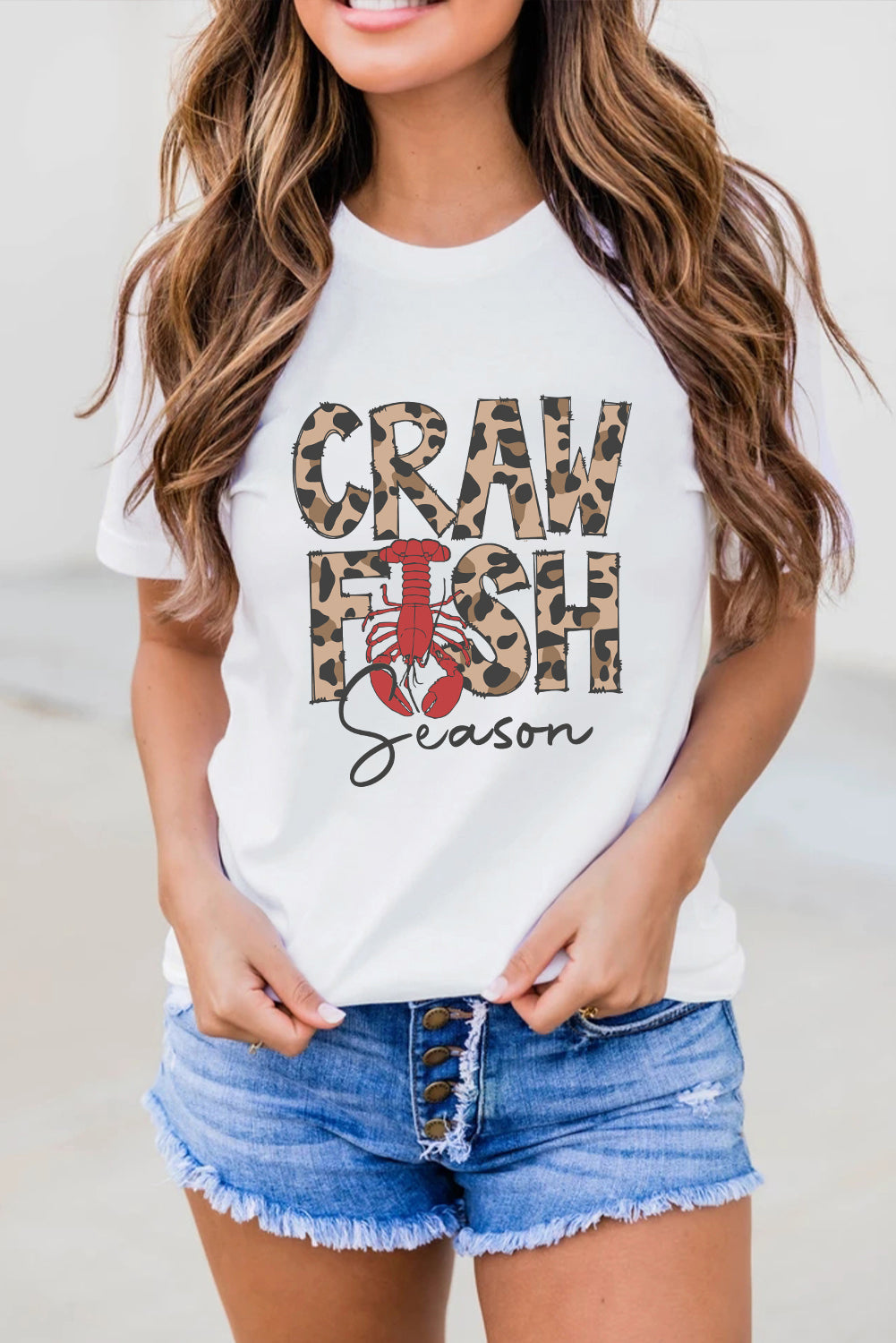 White Leopard CRAWFISH Season Lettering Casual Tee Graphic Tees JT's Designer Fashion