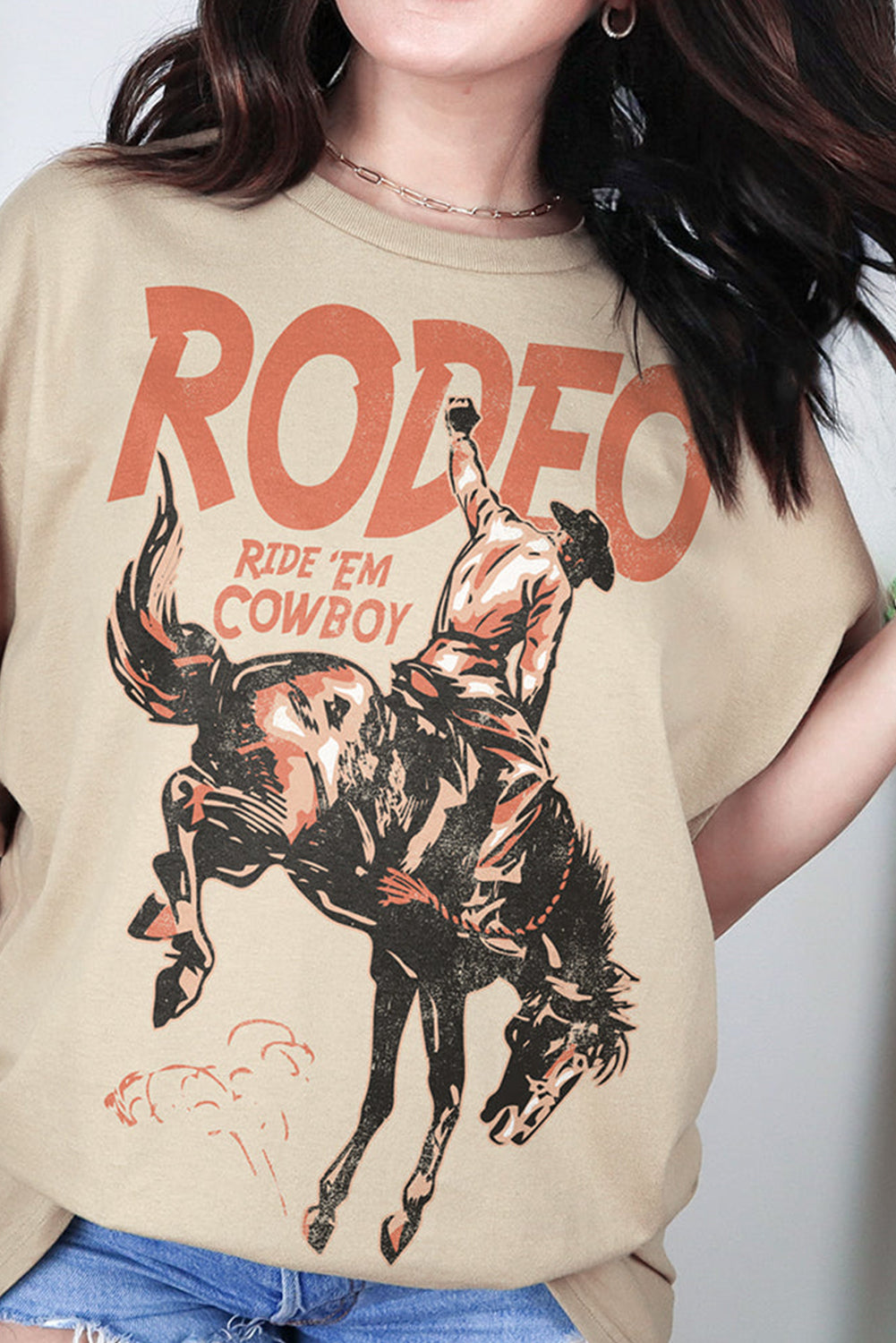 Khaki RODEO Cowboy Graphic Crewneck T Shirt Graphic Tees JT's Designer Fashion