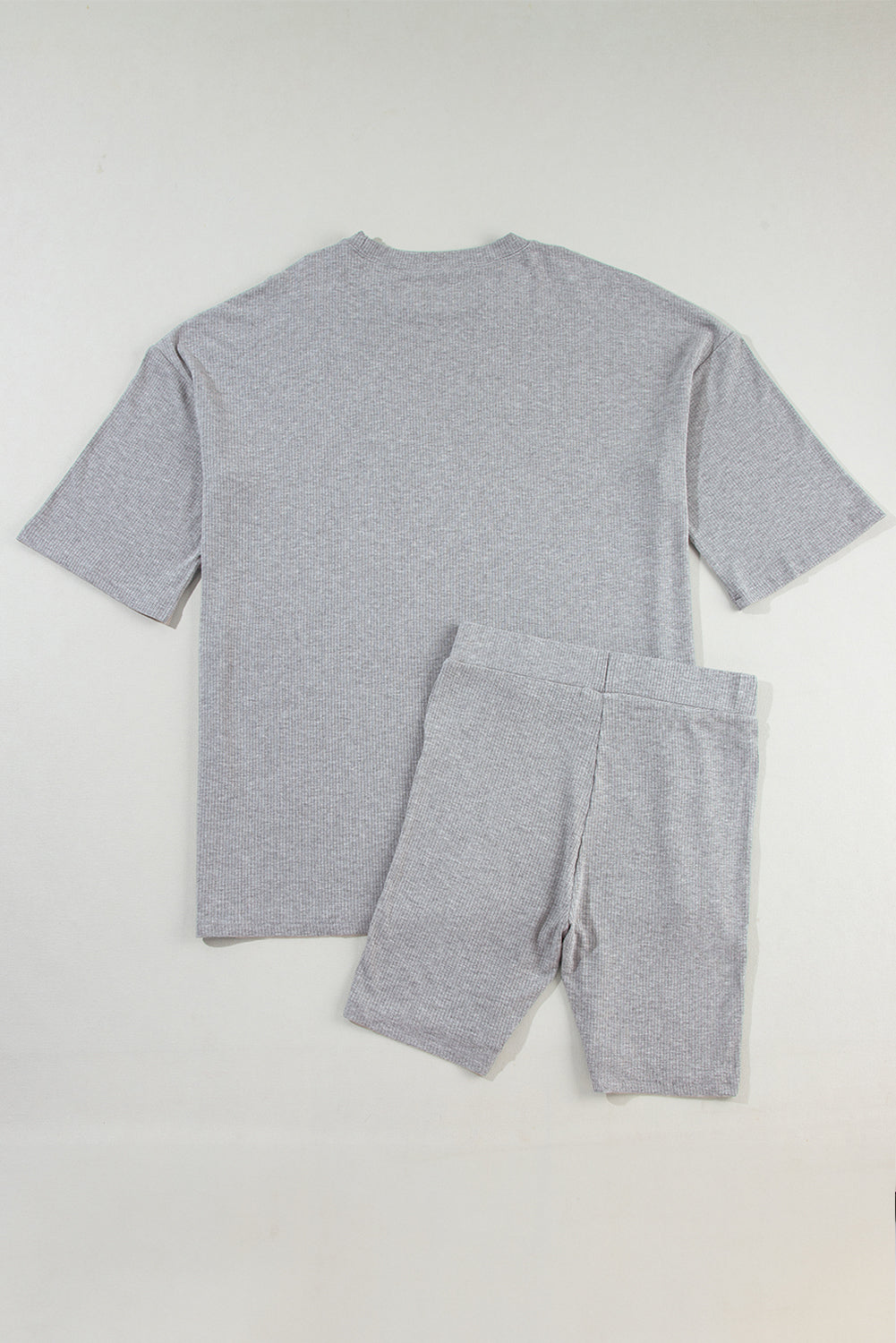 Light Grey Solid Color Loose Tunic Top and Slim Shorts Set Short Sets JT's Designer Fashion