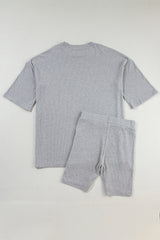 Light Grey Solid Color Loose Tunic Top and Slim Shorts Set Short Sets JT's Designer Fashion
