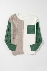 Vineyard Green Colorblock Patched Pocket Drop Shoulder Sweater Sweaters JT's Designer Fashion