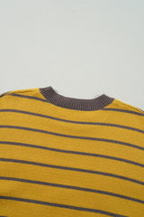 Yellow Stripe Daisy Floral Knitted Round Neck Sweater Sweaters JT's Designer Fashion