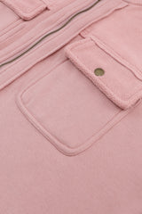 Pink Flap Pocket Drawstring Hood Zip Up Jacket Jackets JT's Designer Fashion