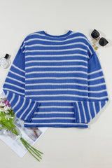 Sky Blue Stripe Drop Shoulder Casual Sweater Sweaters JT's Designer Fashion