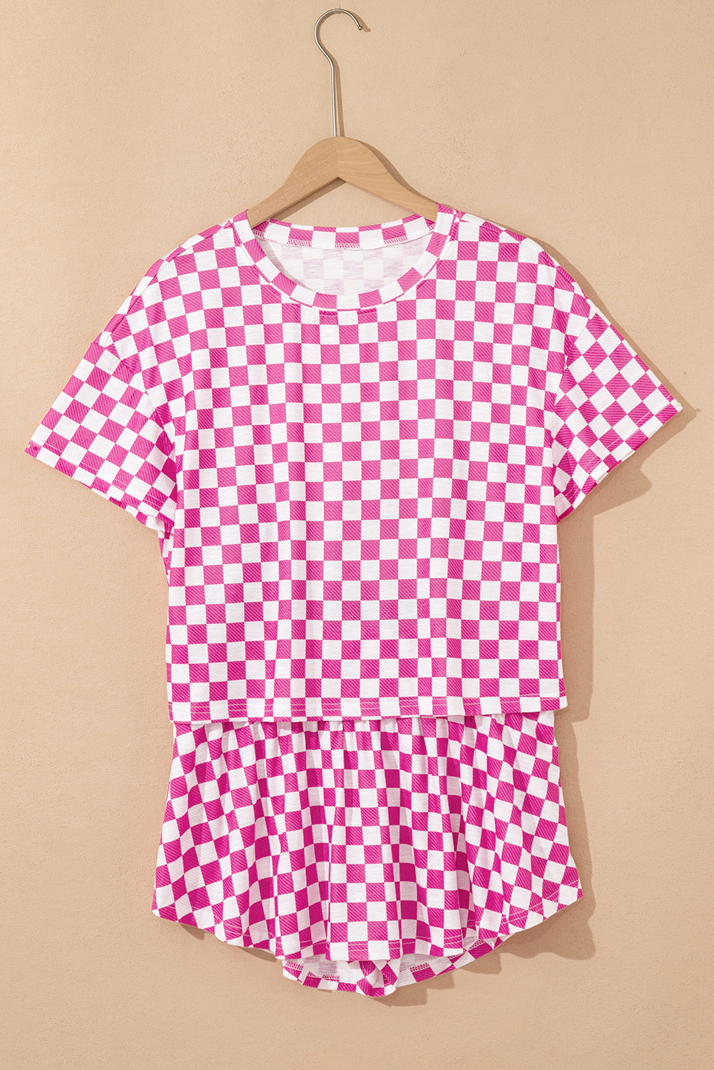 Pink Checkerboard T Shirt and High Waist Skorts 2 Piece Outfit Short Sets JT's Designer Fashion