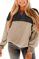 Carbon Grey Notched Neck Colorblock Corded Sweatshirt Sweatshirts & Hoodies JT's Designer Fashion