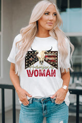 White American Woman Bull Skull Graphic T Shirt Graphic Tees JT's Designer Fashion