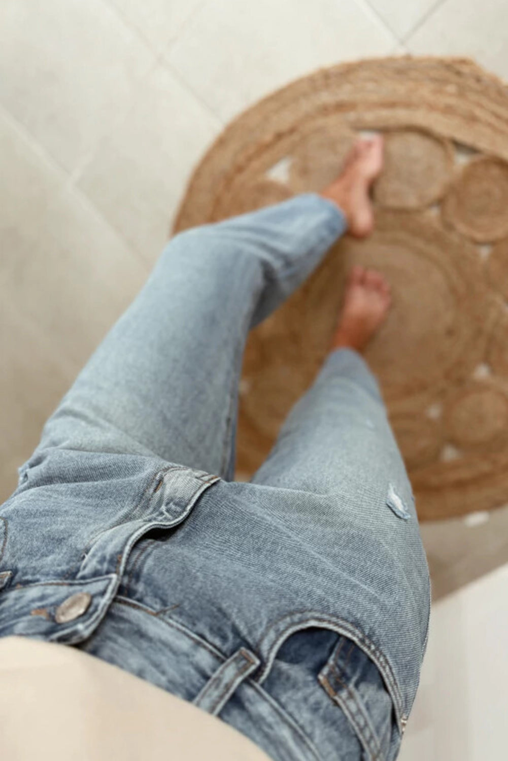 Beau Blue Slightly Distressed Ankle-length Straight Jeans Jeans JT's Designer Fashion