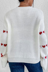 White Heart Shape Bell Sleeve Valentine Sweater Sweaters JT's Designer Fashion