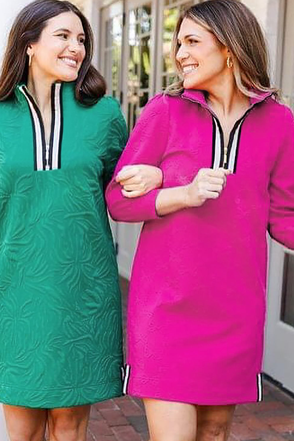 Rose Red Jacquard Textured Quarter Zipper Shift Mini Dress Mini Dresses JT's Designer Fashion