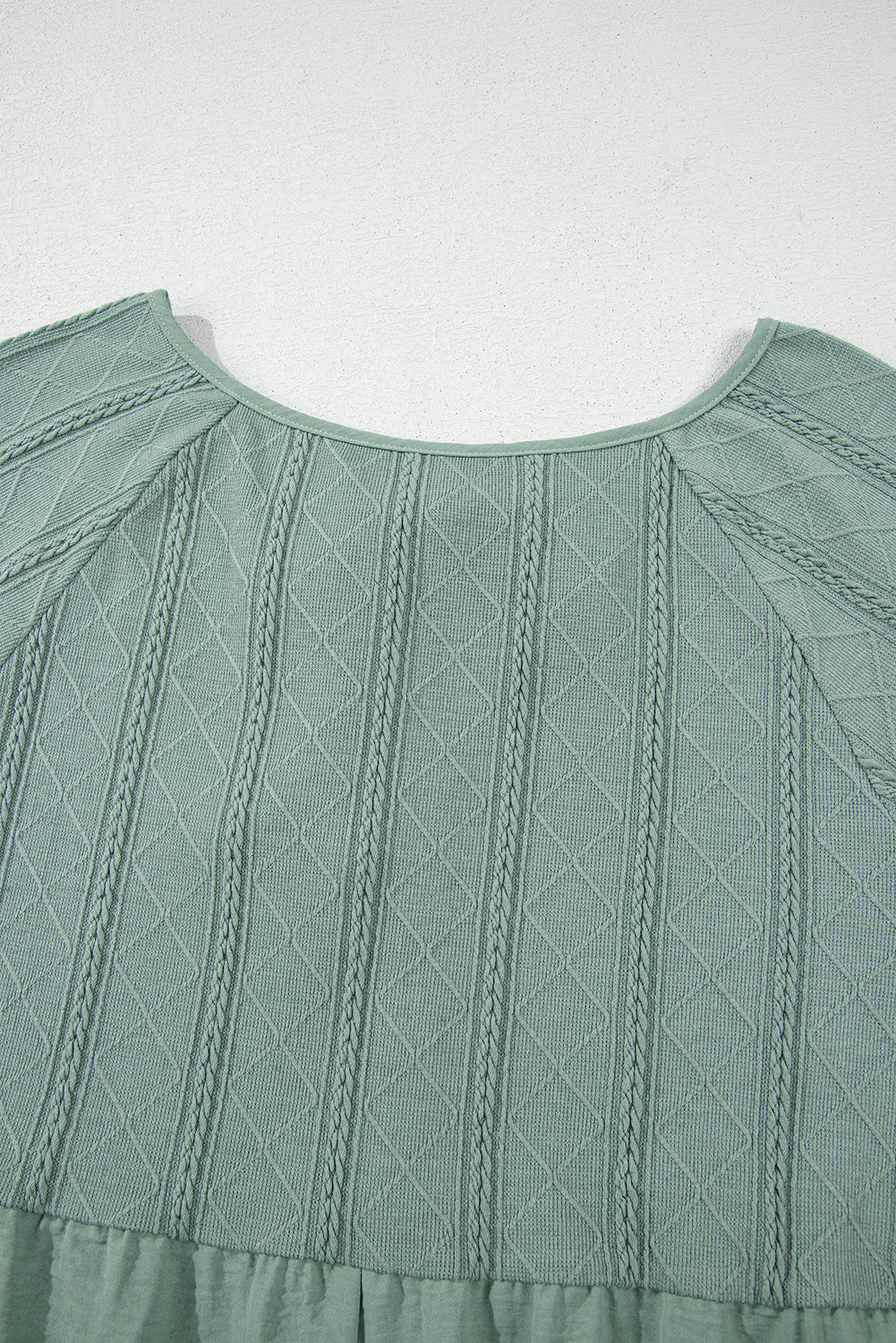 Laurel Green Tie Split Neck Textured Ruffle Patchwork Blouse Blouses & Shirts JT's Designer Fashion