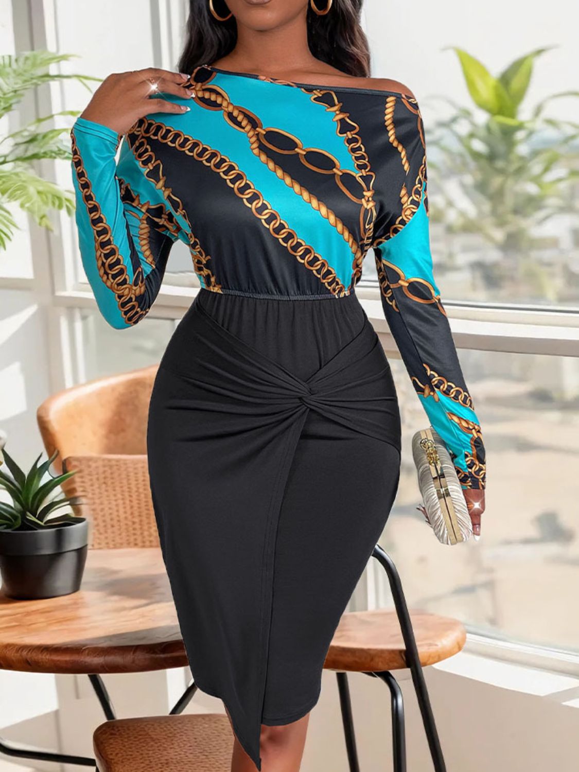 Twisted Printed Long Sleeve Dress Bodycon Dresses JT's Designer Fashion