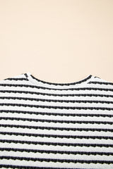 Black Stripe Knitted Short Sleeve Top and Drawstring Shorts Set Short Sets JT's Designer Fashion
