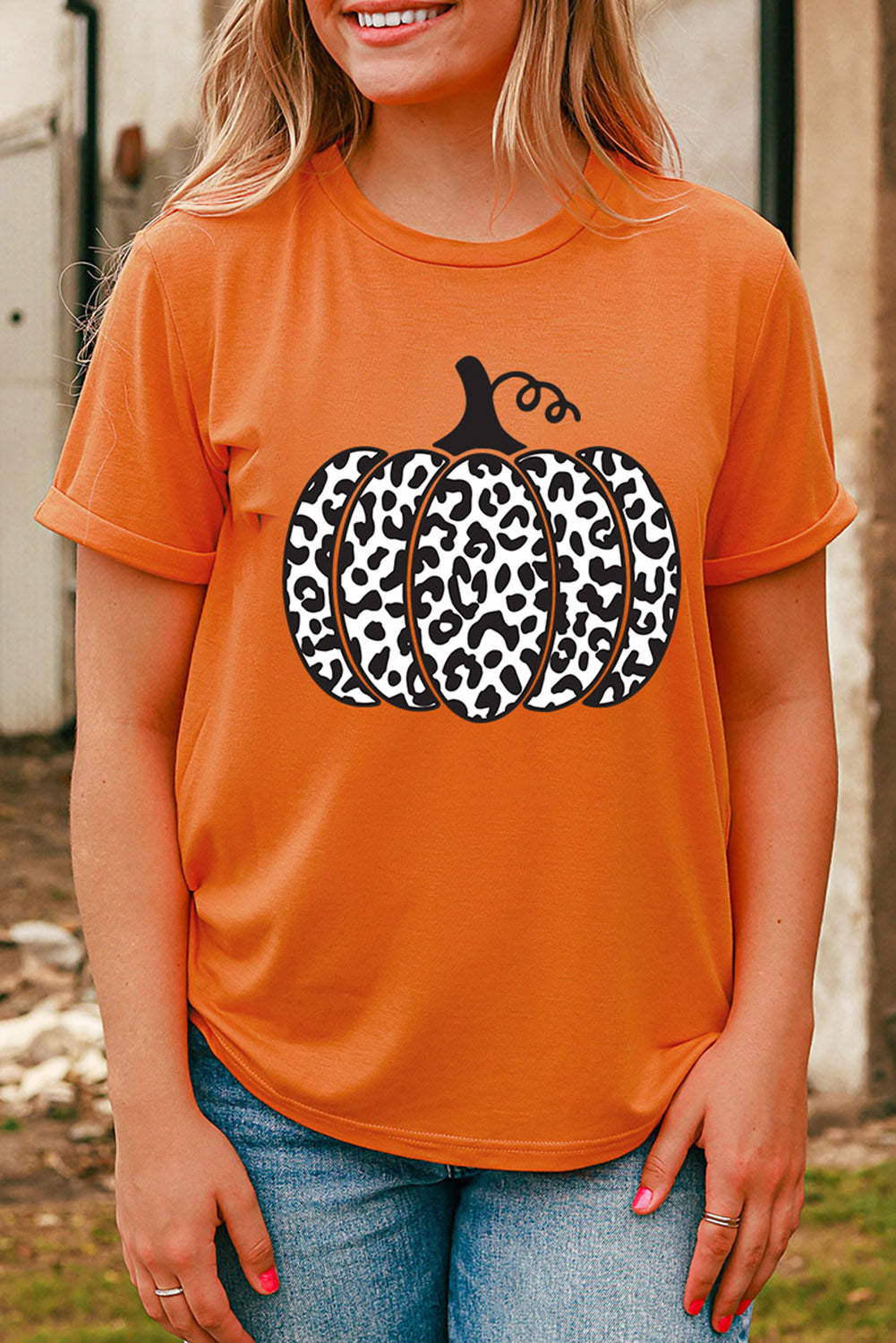 Orange Leopard Pumpkin Graphic Daily Fashion Tee Graphic Tees JT's Designer Fashion