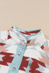Fiery Red Western Aztec Buttoned Zipper Pockets Fleece Jacket Jackets JT's Designer Fashion