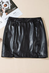 Black PU Leather Side Slits Slim Fit High Waist Mini Skirt Skirts & Petticoat JT's Designer Fashion