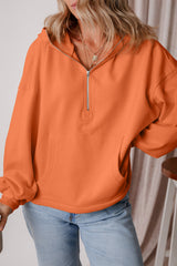 Orange Fleece Lined Half Zipper Kangaroo Pockets Loose Hoodie Sweatshirts & Hoodies JT's Designer Fashion