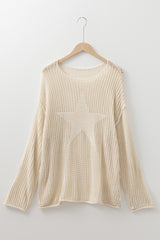 Parchment Hollow Out Knit Star Pattern Accent Plus Size Jumper Plus Size Sweaters & Cardigans JT's Designer Fashion