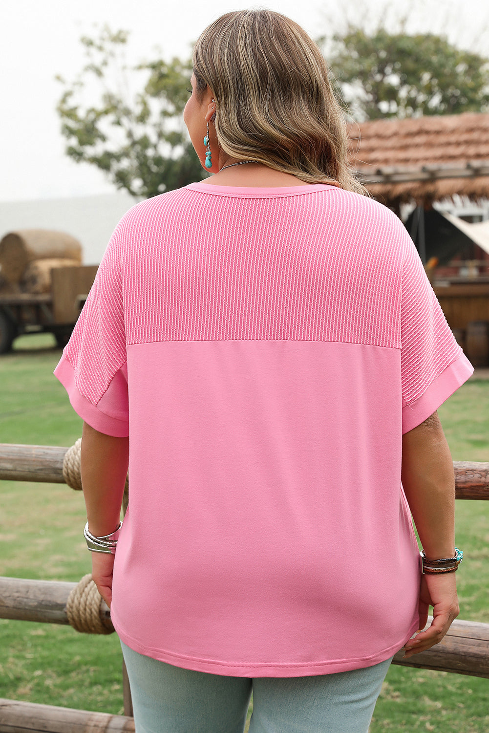 Bonbon Corded Patchwork Pocketed Plus Size T Shirt Plus Size Tops & Tees JT's Designer Fashion
