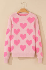 Light Pink Valentine's Day Heart Jacquard Knit Sweater Sweaters JT's Designer Fashion