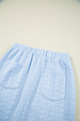 Beau Blue Contrast Trim Textured Crewneck Tee and Pocketed Skirt Set Two Piece Dresses JT's Designer Fashion
