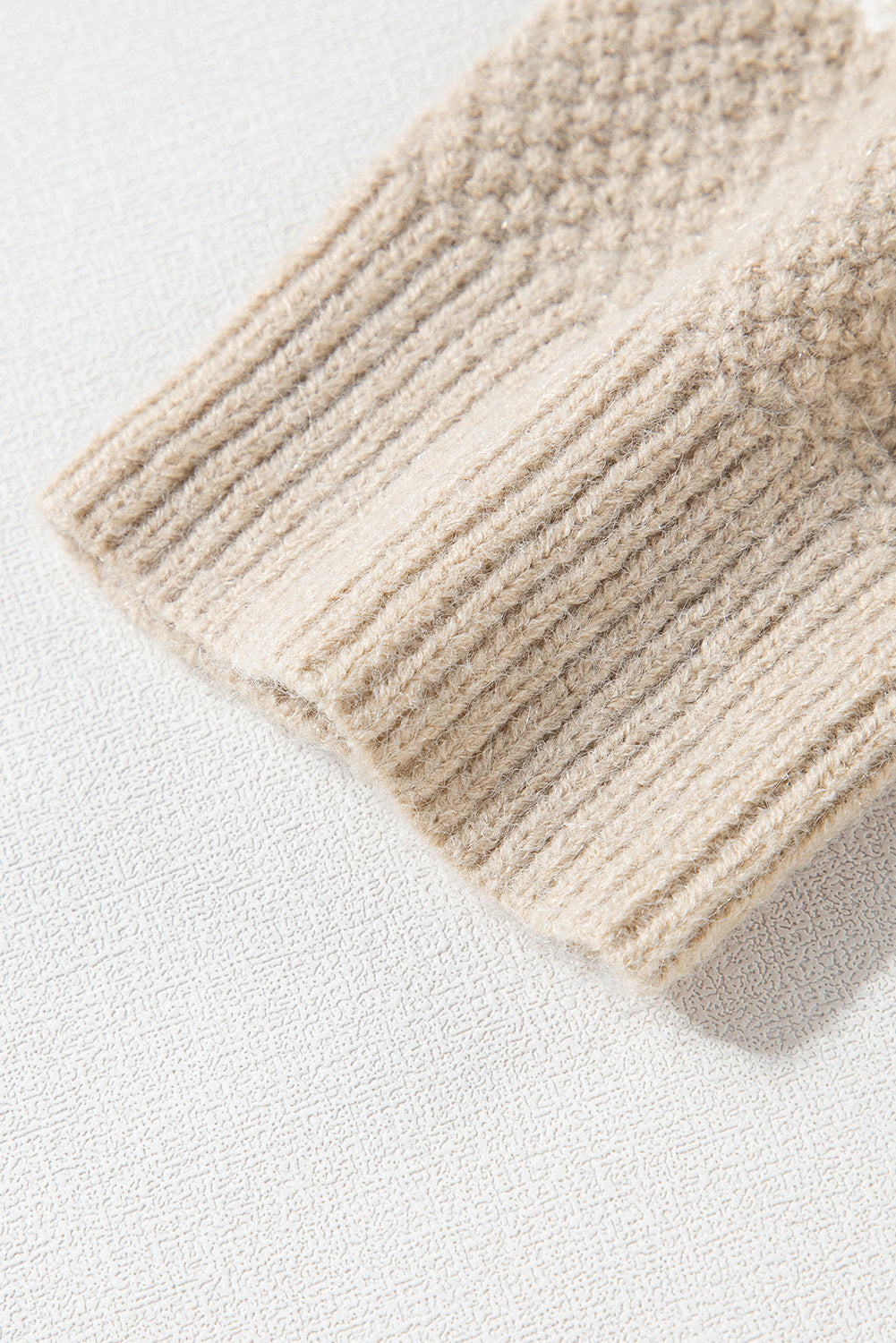 Khaki Cable Knit Colorblock Crew Neck Drop Shoulder Sweater Sweaters JT's Designer Fashion