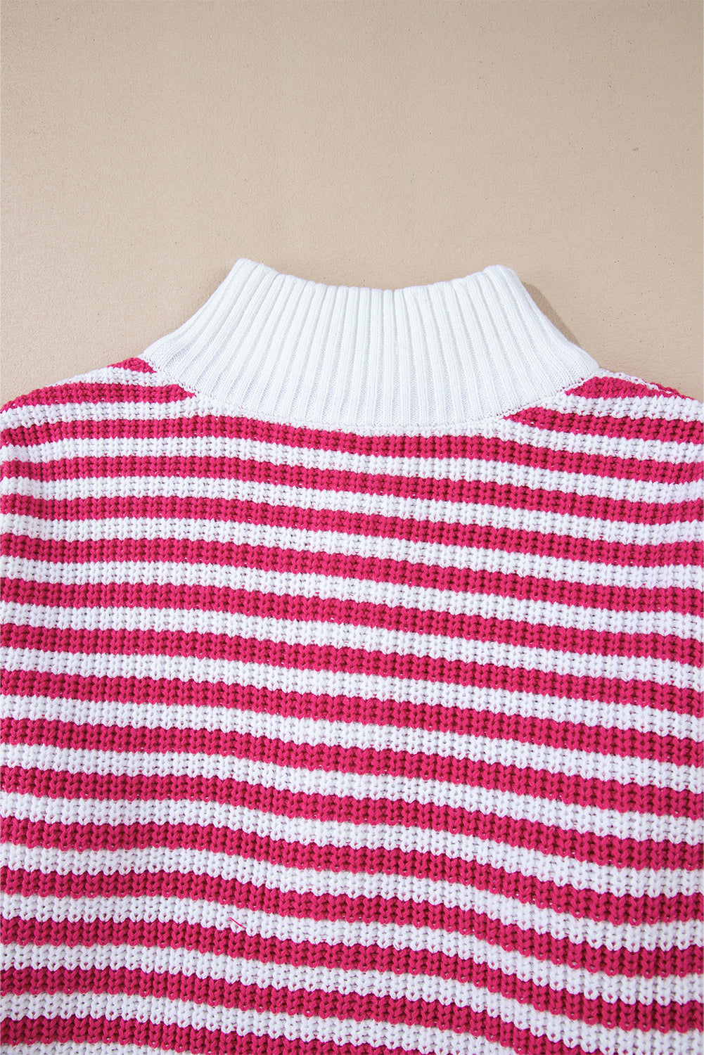 Pink Stripe Zip up Collar Drop Shoulder Sweater Sweaters JT's Designer Fashion
