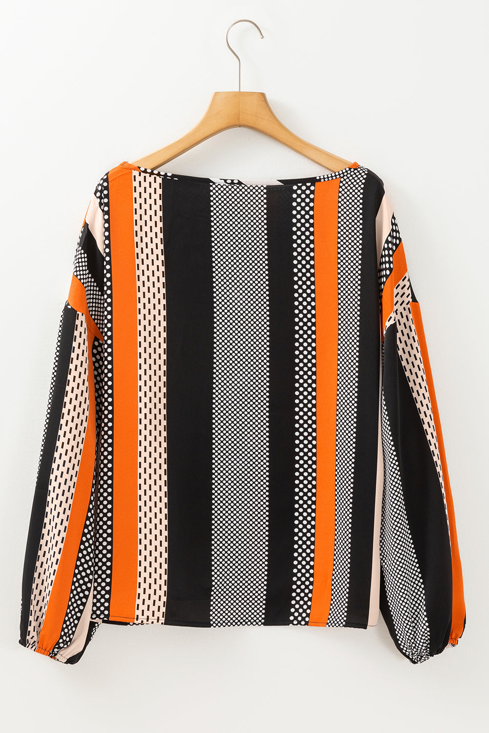 Orange Polka Dot Vertical Striped Printed Puff Sleeve Blouse Blouses & Shirts JT's Designer Fashion
