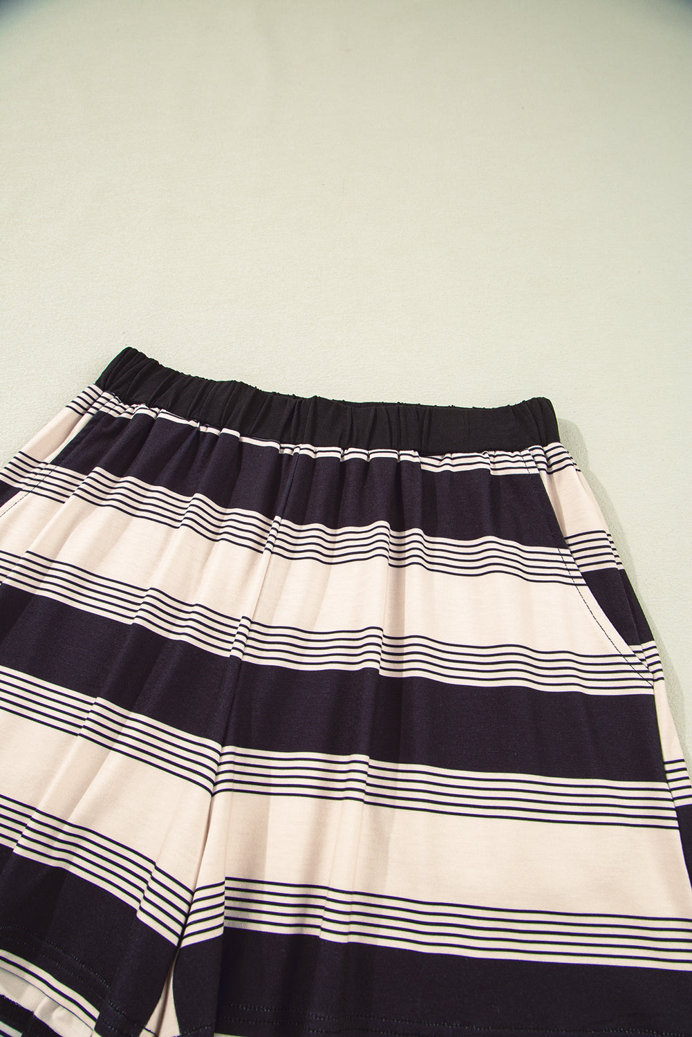 Black Stripe Short Sleeve T Shirt and High Waist Pocketed Shorts Set Short Sets JT's Designer Fashion