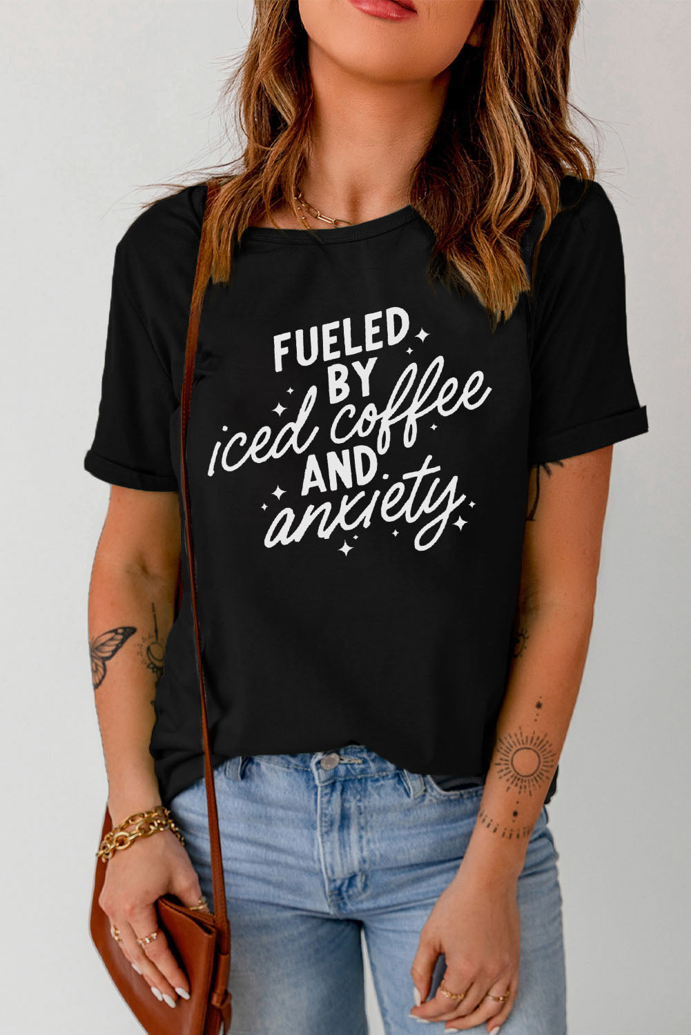 Black FUELED BY iced coffee AND anxiety Graphic Tee Graphic Tees JT's Designer Fashion