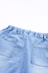 Sky Blue Pocketed Distressed Denim Joggers Jeans JT's Designer Fashion
