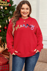 Fiery Red Tinsel merry Pattern Drop Shoulder Plus Size Sweater Plus Size Sweaters & Cardigans JT's Designer Fashion