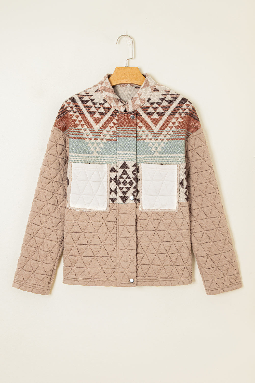 Light French Beige Aztec Quilted Patchwork Western Fashion Jacket Jackets JT's Designer Fashion