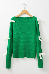 Bright Green Bow Knot Cut Out Round Neck Loose Sweater Sweaters JT's Designer Fashion
