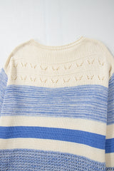 Light Blue Open Stitch Puff Sleeve Sweater Sweaters JT's Designer Fashion