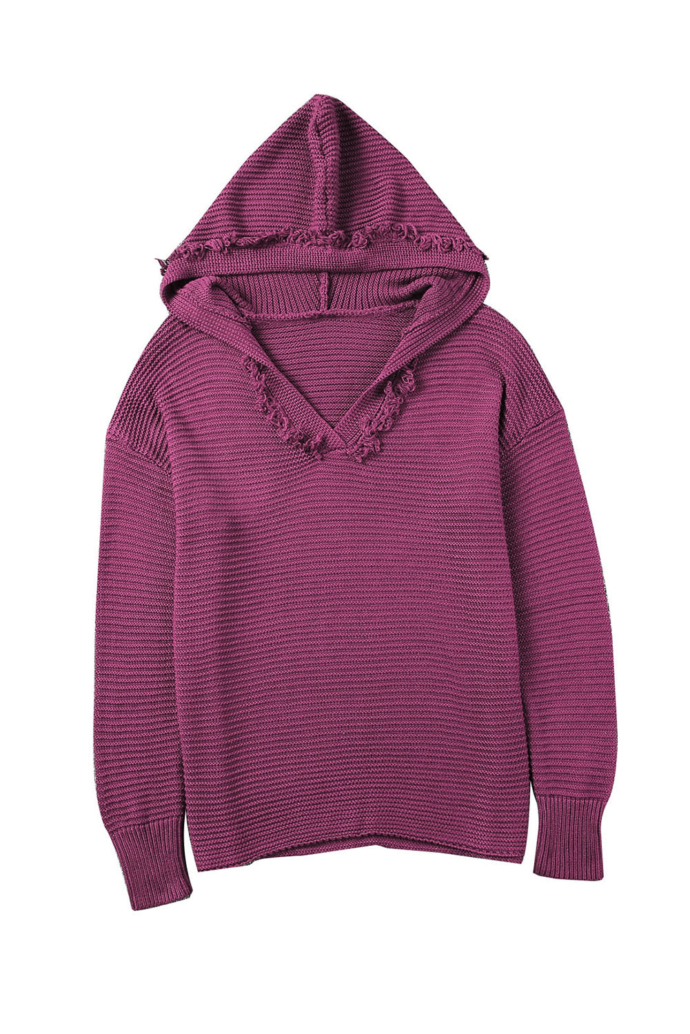 V Neck Ribbed Drop Shoulder Hooded Sweater Sweaters & Cardigans JT's Designer Fashion