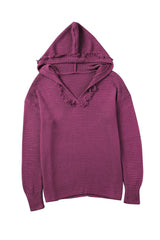 V Neck Ribbed Drop Shoulder Hooded Sweater Sweaters & Cardigans JT's Designer Fashion