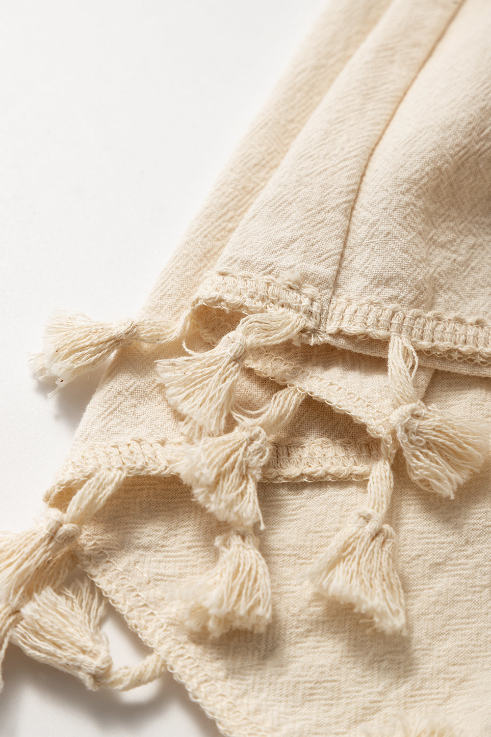 Apricot Tassel Trim Wrap Knot Side Bohemian Style Mini Skort Casual Shorts JT's Designer Fashion
