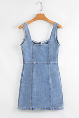 Beau Blue Seamed Zipper Square Neck Sleeveless Denim Mini Dress Mini Dresses JT's Designer Fashion