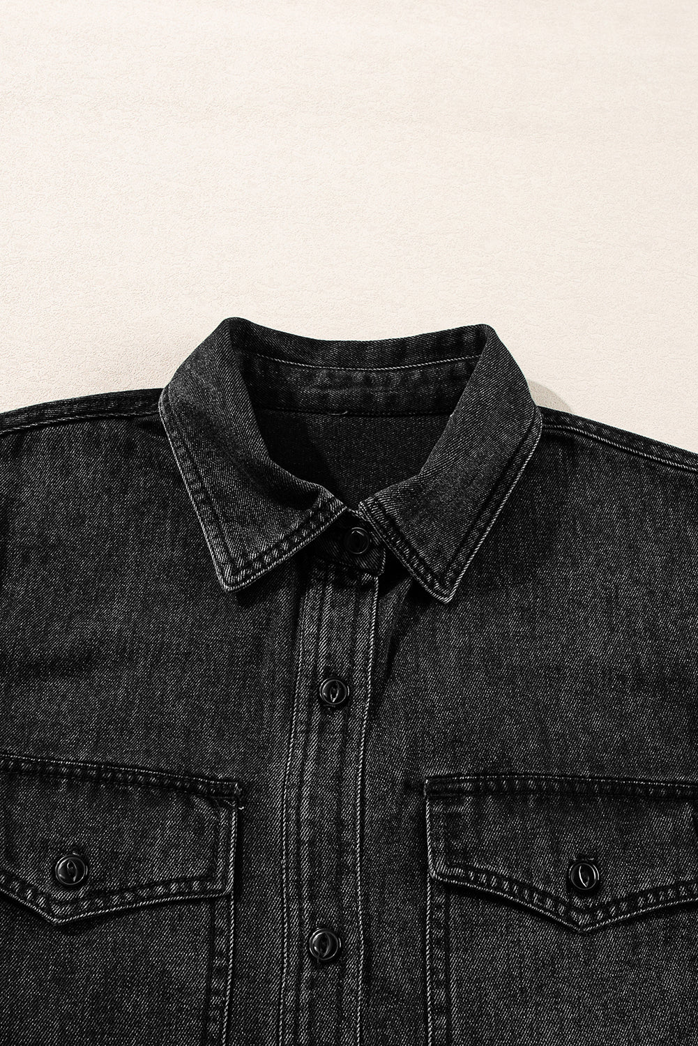 Black Flap Pocket Buttons Collared Jean Jacket Denim Jackets JT's Designer Fashion
