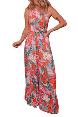 Multicolour Floral Print Smocked Halter Neck Sleeveless Wide Leg Jumpsuit Jumpsuits & Rompers JT's Designer Fashion