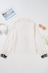 Beige Floral Embroidered Stand Neck Buttoned Shirt Blouses & Shirts JT's Designer Fashion