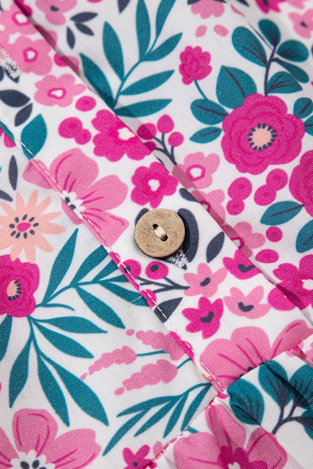 Pink Floral Collared Half Placket Short Sleeve Loose Dress Floral Dresses JT's Designer Fashion
