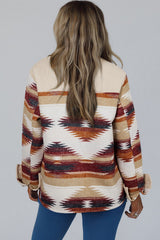 Multicolour Western Aztec Striped Patchwork Double Flap Pocket Raw Hem Shacket Jackets JT's Designer Fashion