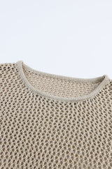 Khaki Hollow-out Knit Long Sleeve Top Long Sleeve Tops JT's Designer Fashion