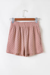 Blossom Checkered Textured Long Sleeve Top and Shorts Set Short Sets JT's Designer Fashion