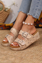 Pale Khaki Retro Buckle Studded Platform Slippers Slippers JT's Designer Fashion