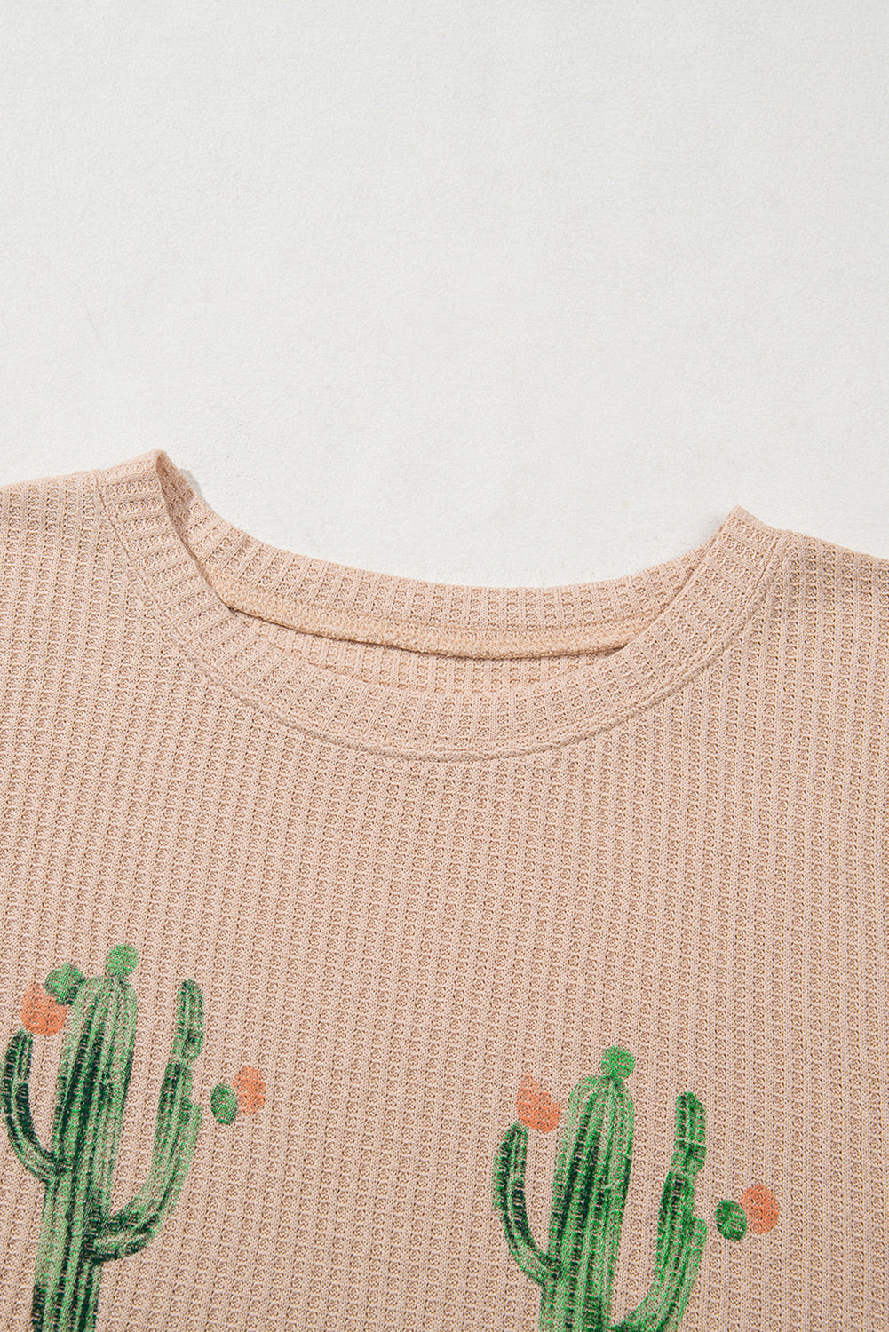 Light French Beige Cactus Forest Waffle Half Sleeve Tee Short Set Short Sets JT's Designer Fashion