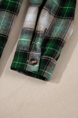 Green Plaid Print Chest Pocket Buttoned Hooded Shacket Plaid Shackets JT's Designer Fashion